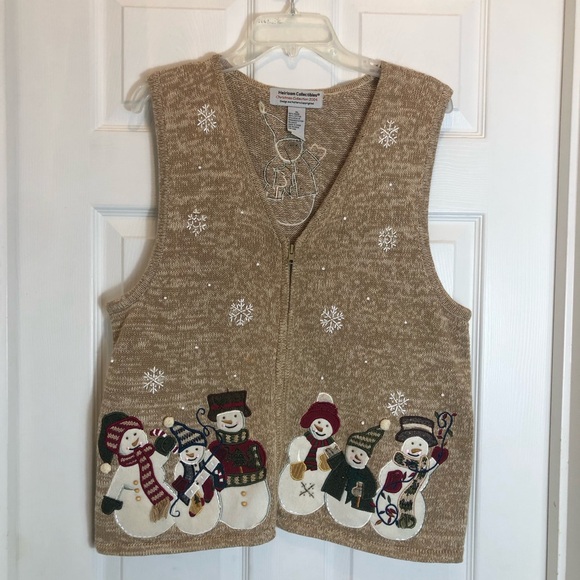 Heirloom Collectibles Sleeveless Zip Front Snowman Sweater Vest  Size XL - Picture 1 of 8